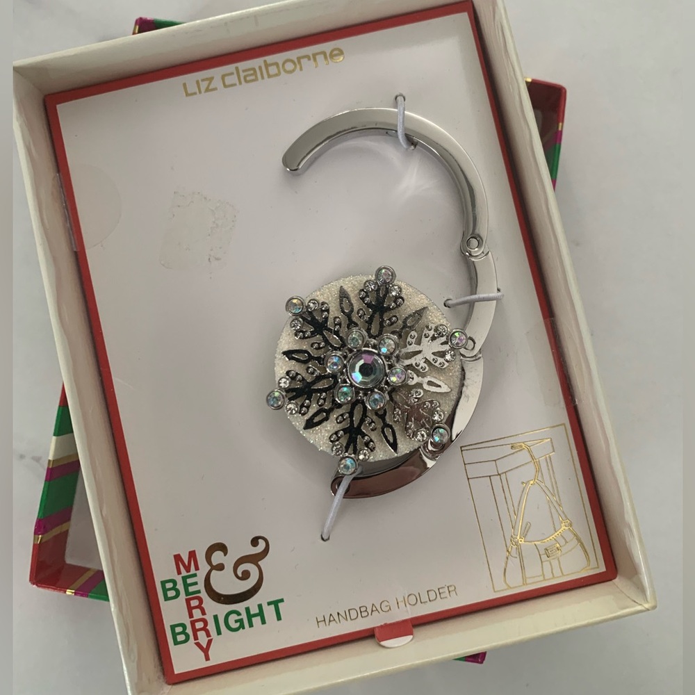Liz Claiborne Silver Bag Hook with Crystal Snowflake
